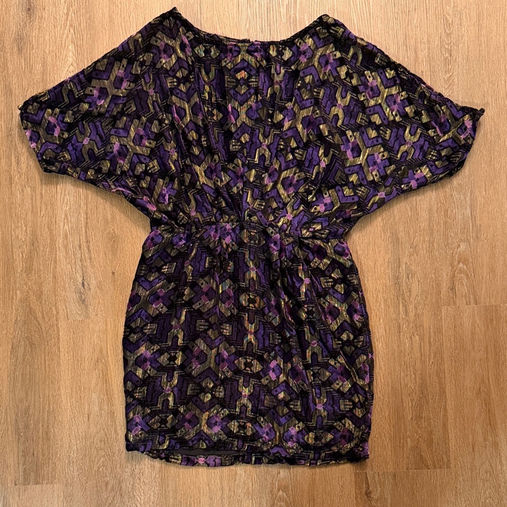 Velvet Purple and Gold Patterned Dress